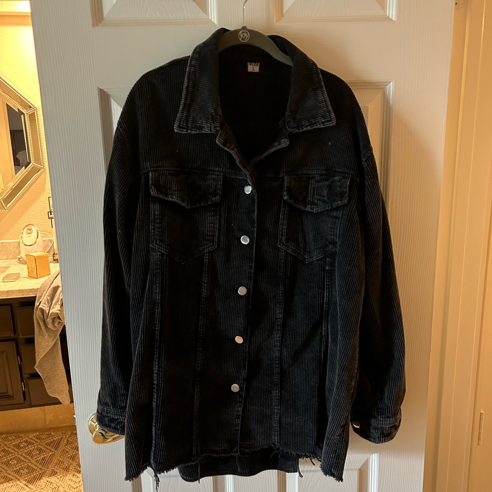 Dark gray corduroy shacket